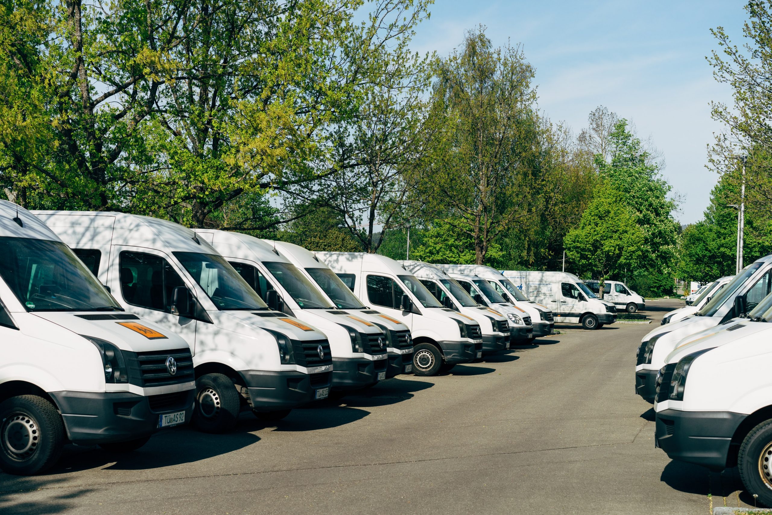 fleet of van lined up in yard