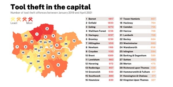 Number of van thefts in London 